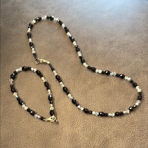 Black and Silver Beaded Necklace and Bracelet Set